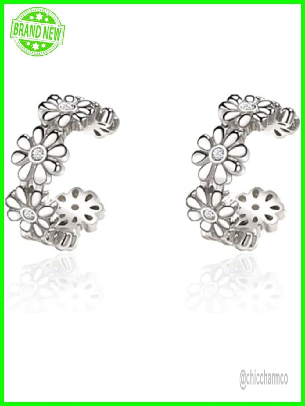 925 Sterling Silver Daisy Flower Ear Cuffs Non Piercing Clip On Huggie Earrings